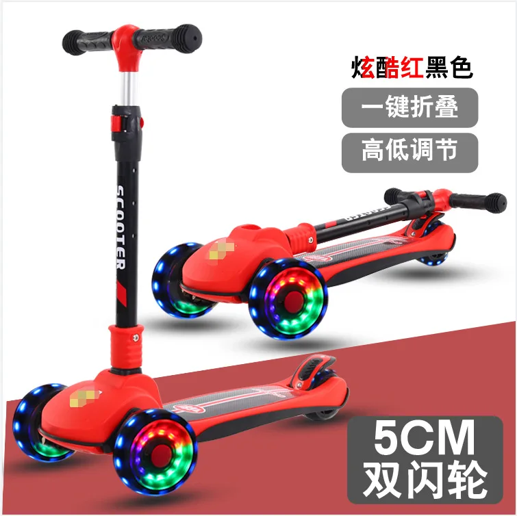 Faltbarer Kinderroller für Jungen und Mädchen, 3-in-1 Spaß – Black and Red 120×50