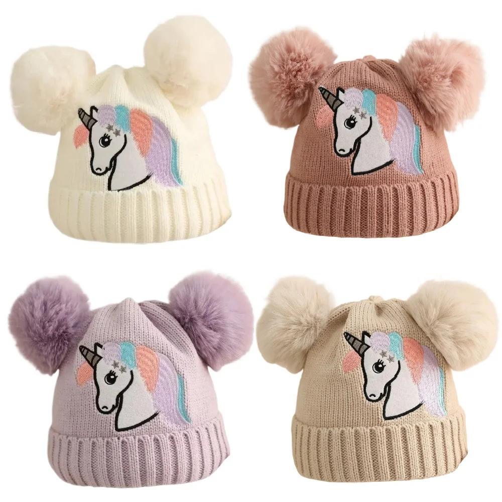 Neuer Pferde-Pompom-Mütze für Babys – Kuschelige Wintermütze für Kinder