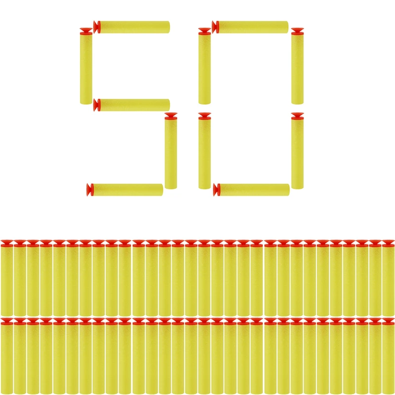 TISNERF 50 Stück Schaumstoff-Darts für Nerf Spielzeugpistolen – Sucker Head Yellow