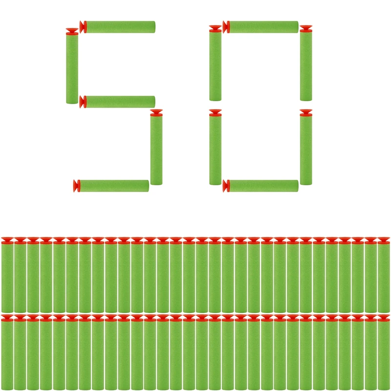 TISNERF 50 Stück Schaumstoff-Darts für Nerf Spielzeugpistolen – Sucker Head Green