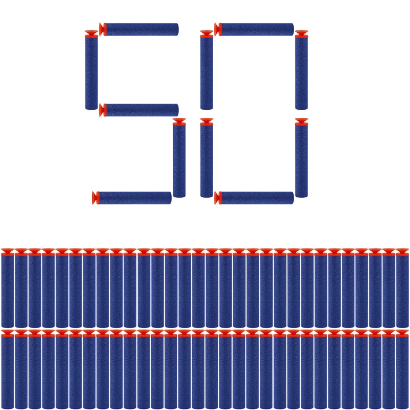 TISNERF 50 Stück Schaumstoff-Darts für Nerf Spielzeugpistolen – Sucker Head Blue