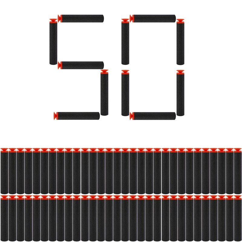 TISNERF 50 Stück Schaumstoff-Darts für Nerf Spielzeugpistolen – Sucker Head Black