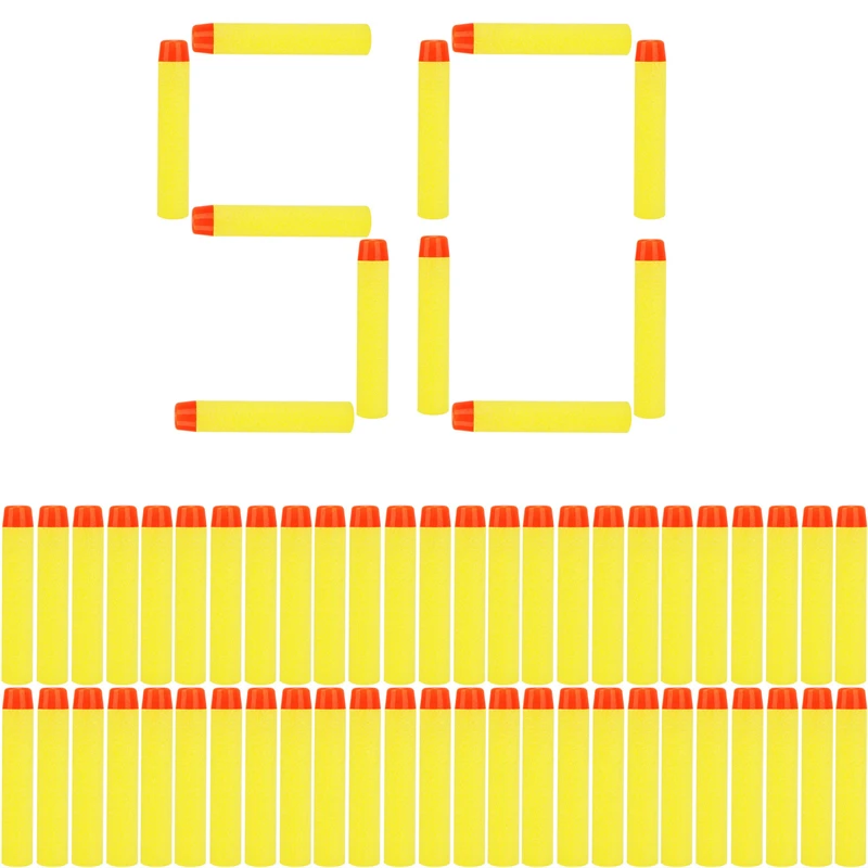TISNERF 50 Stück Schaumstoff-Darts für Nerf Spielzeugpistolen – Round Head Yellow