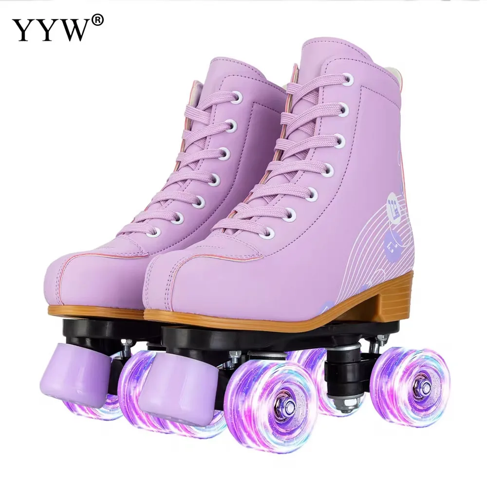 Bequeme PU Leder Rollschuhe für Anfänger – 4 Räder Outdoor-Skating – PURPLE , 41