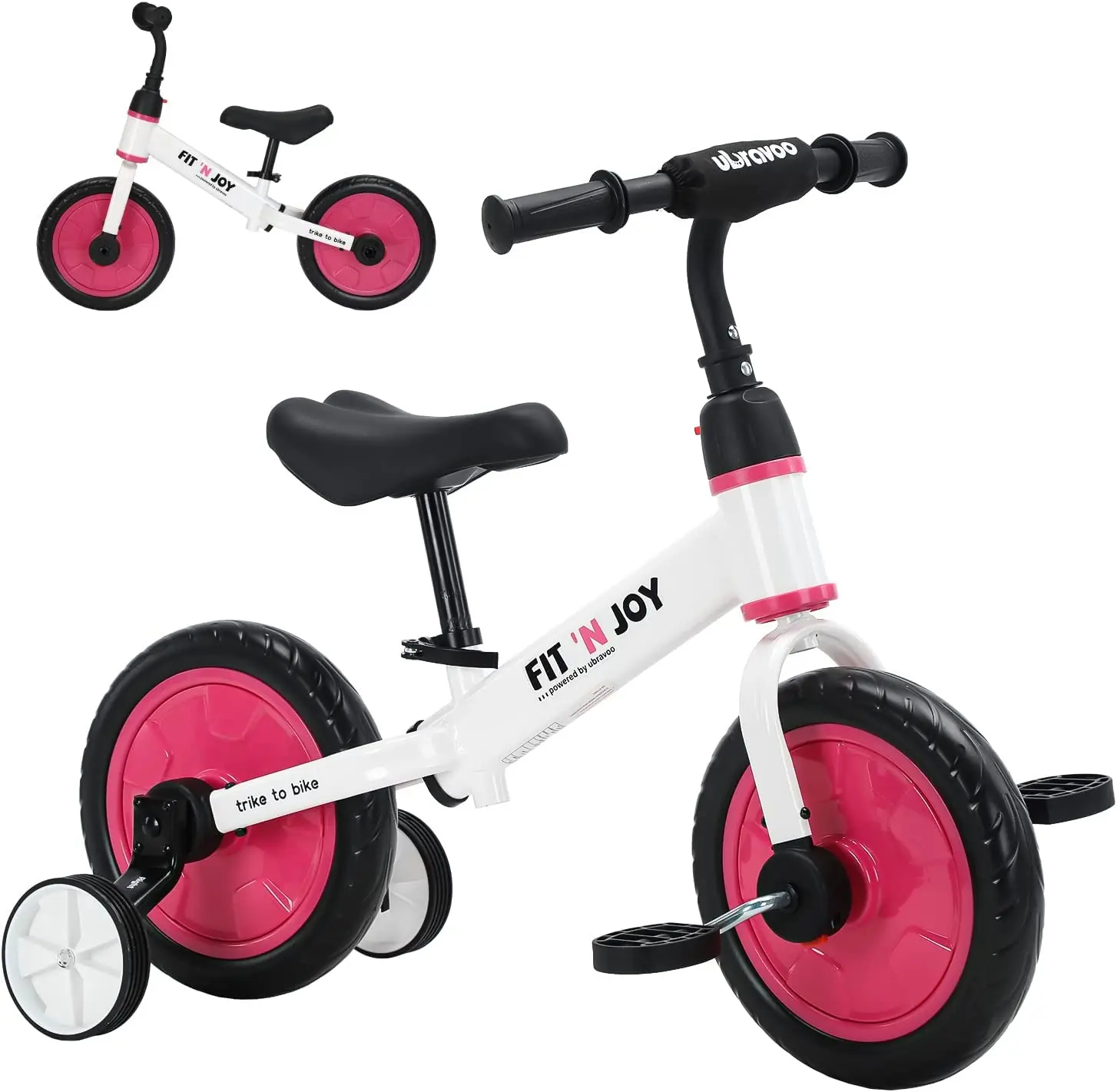 UBRAVOO Fit n Joy 4-in-1 Balance-Bike für Kleinkinder – Pink-White