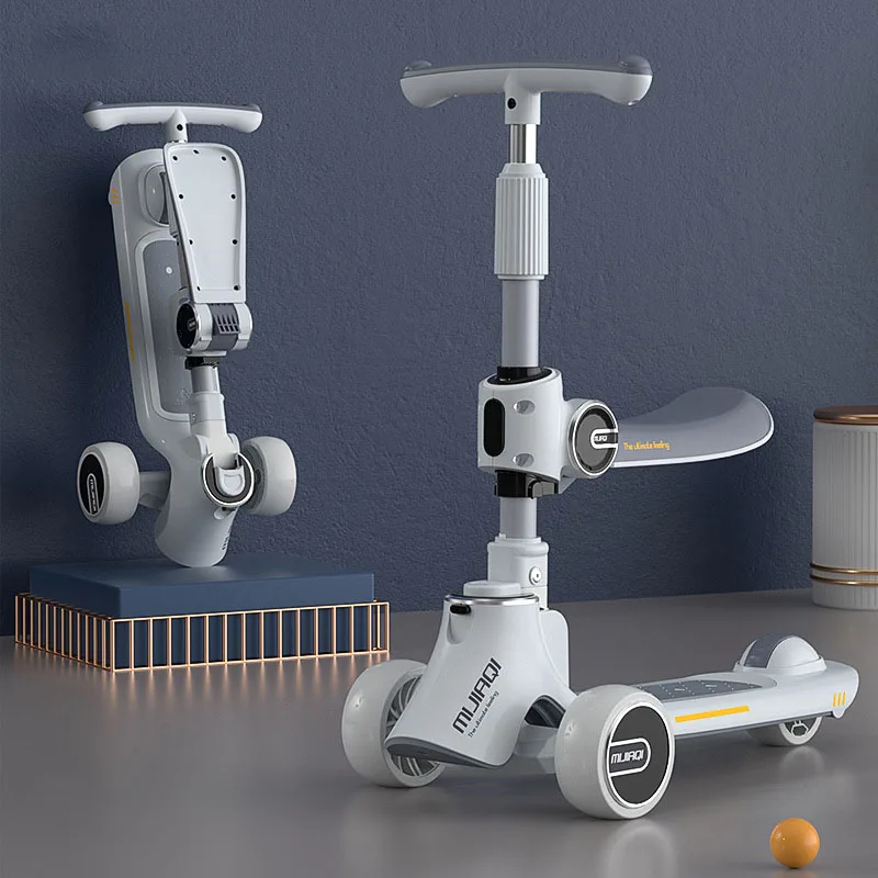 Faltbarer Kinderkickroller mit Sitz, Musik und Leuchtenden Rädern – A with seat