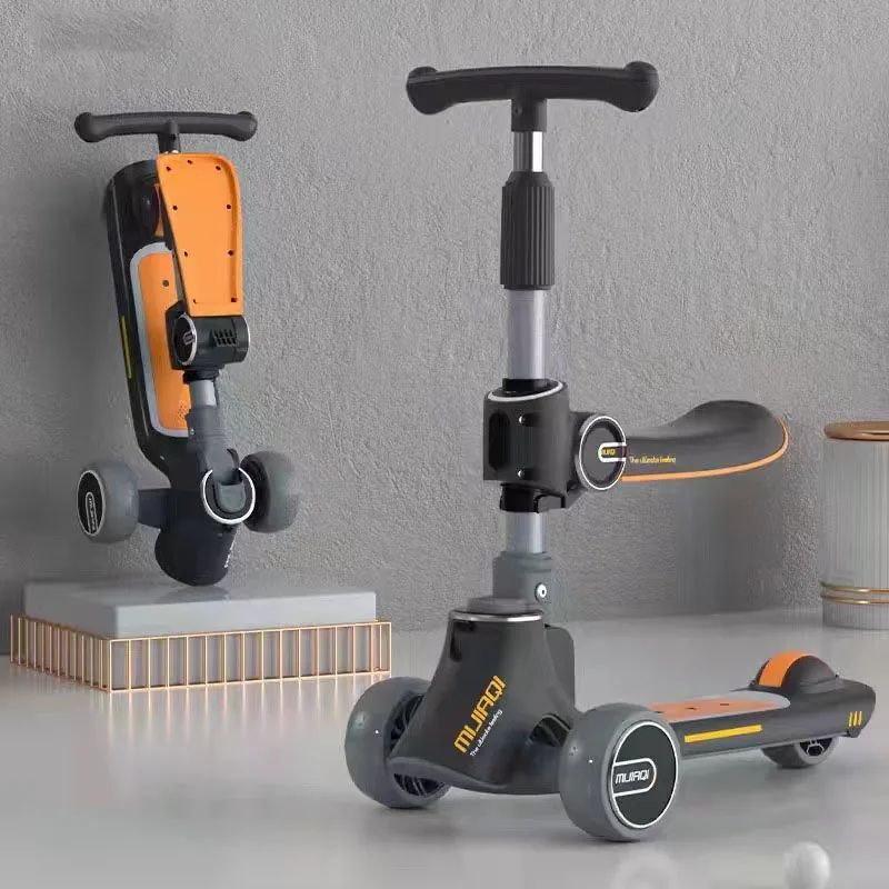 Faltbarer Kinderkickroller mit Sitz, Musik und Leuchtenden Rädern – B with seat