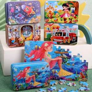60-teiliges Kinderpuzzle mit Motiven von Tieren und Fahrzeugen