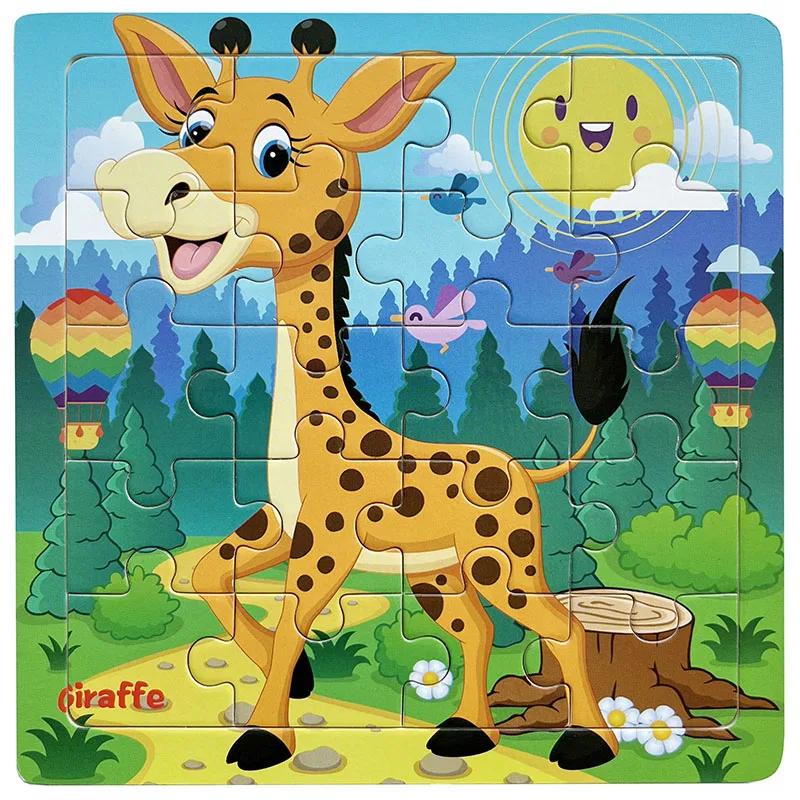 Bunte 20-teilige Holzpuzzle für Kinder mit Tieren und Fahrzeugen – FH-2025