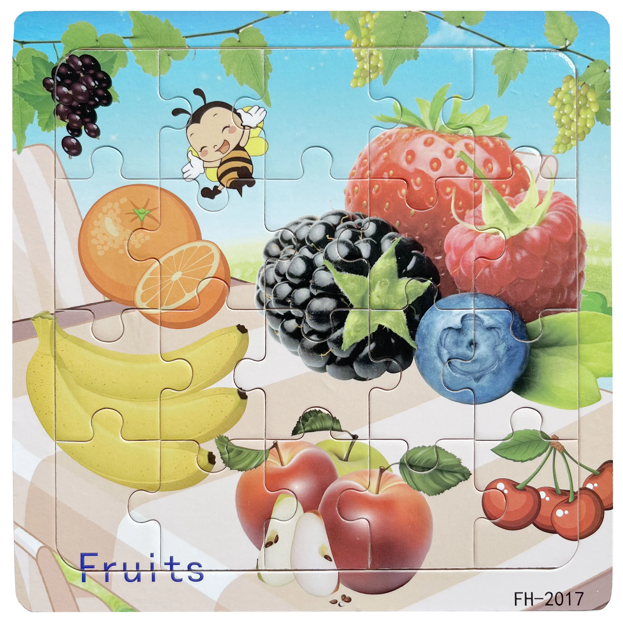 Bunte 20-teilige Holzpuzzle für Kinder mit Tieren und Fahrzeugen – FH-2017