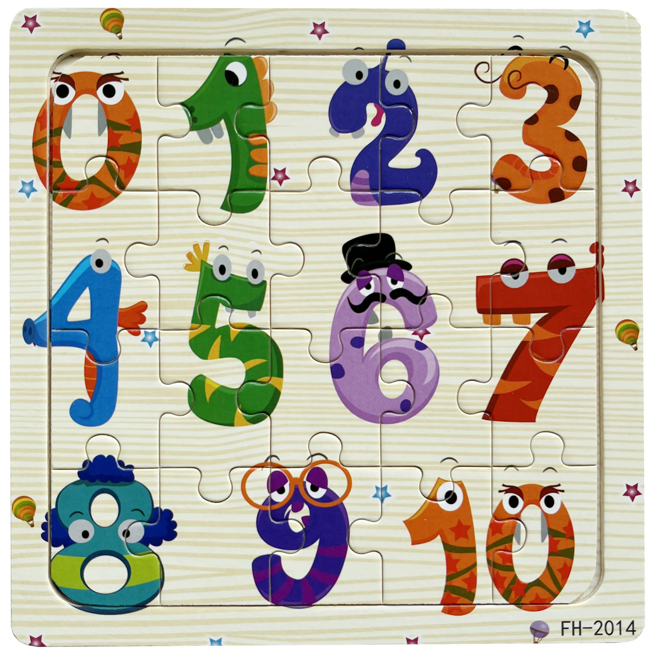 Bunte 20-teilige Holzpuzzle für Kinder mit Tieren und Fahrzeugen – FH-2014