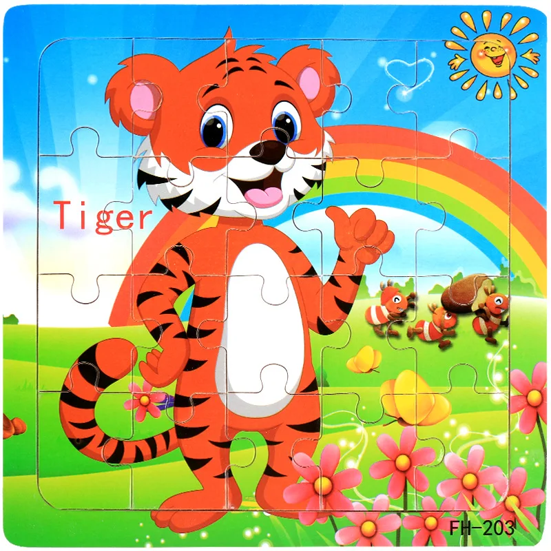 Bunte 20-teilige Holzpuzzle für Kinder mit Tieren und Fahrzeugen – FH-203