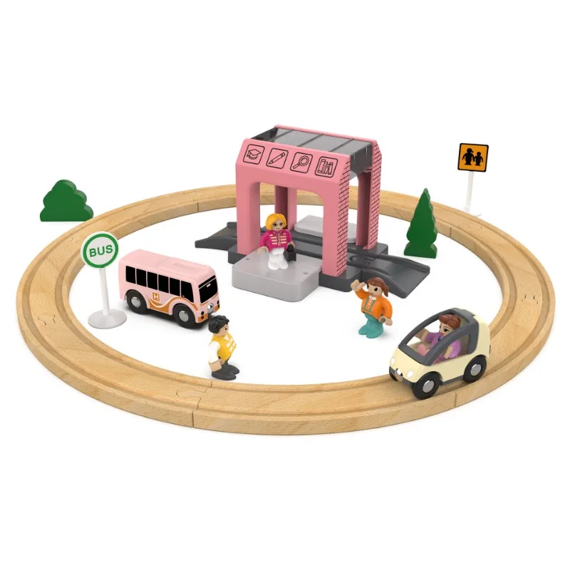 Elektrische Holz-Eisenbahnstrecke mit Magnetmodellwagen – Bild 3