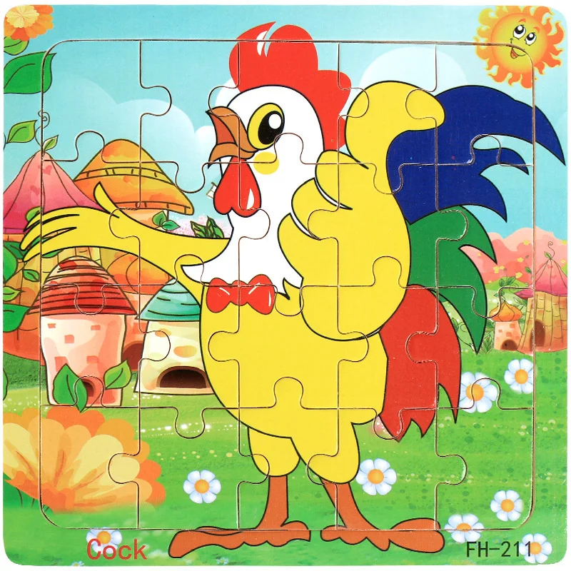 Neues 20-teiliges Holz 3D Puzzle mit lustigen Tierfahrzeugen für Kinder – cock