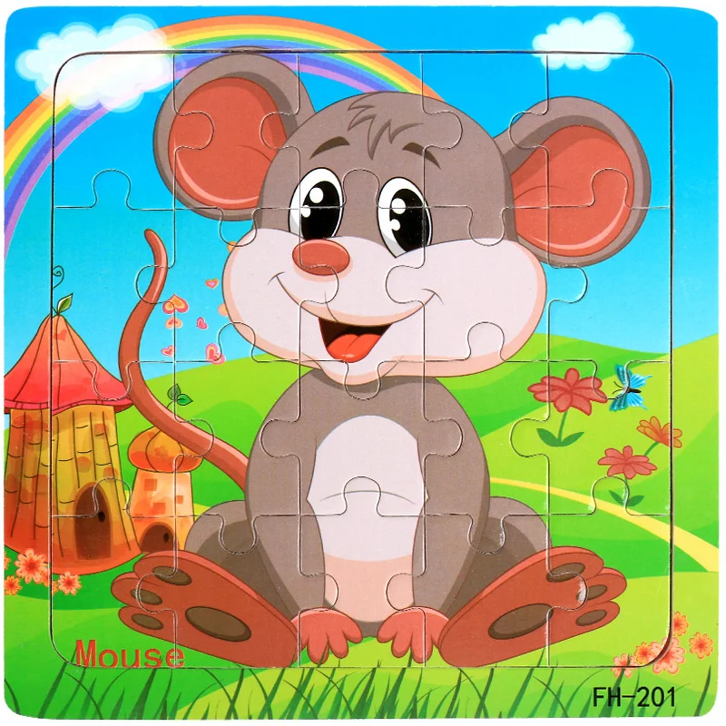 Neues 20-teiliges Holz 3D Puzzle mit lustigen Tierfahrzeugen für Kinder – mouse