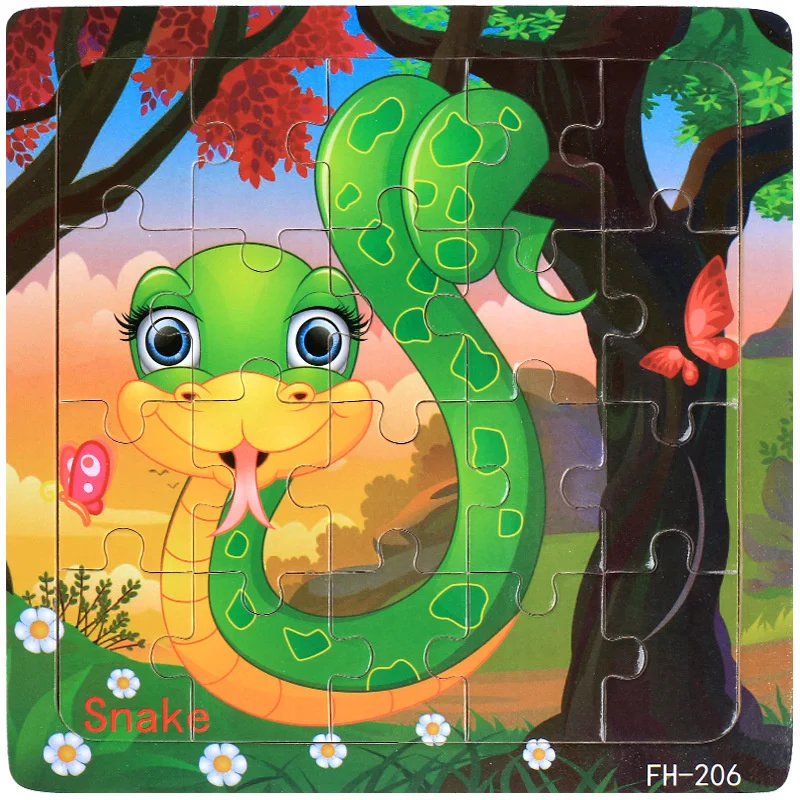 Neues 20-teiliges Holz 3D Puzzle mit lustigen Tierfahrzeugen für Kinder – snake
