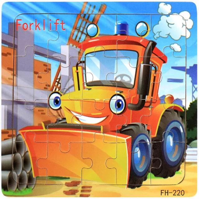 Neues 20-teiliges Holz 3D Puzzle mit lustigen Tierfahrzeugen für Kinder – Bulldozer