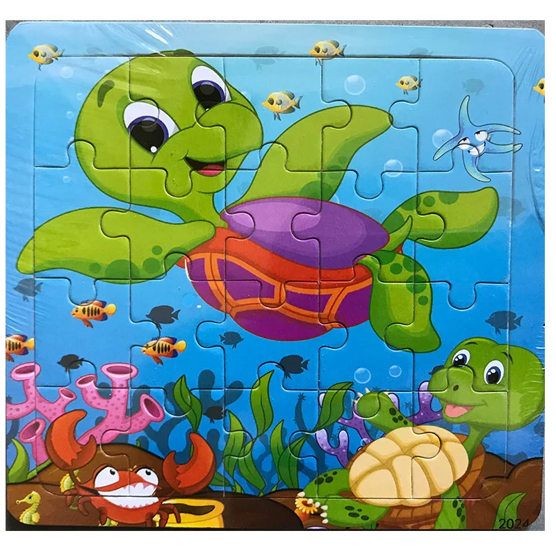 Neues 20-teiliges Holz 3D Puzzle mit lustigen Tierfahrzeugen für Kinder – Turtle