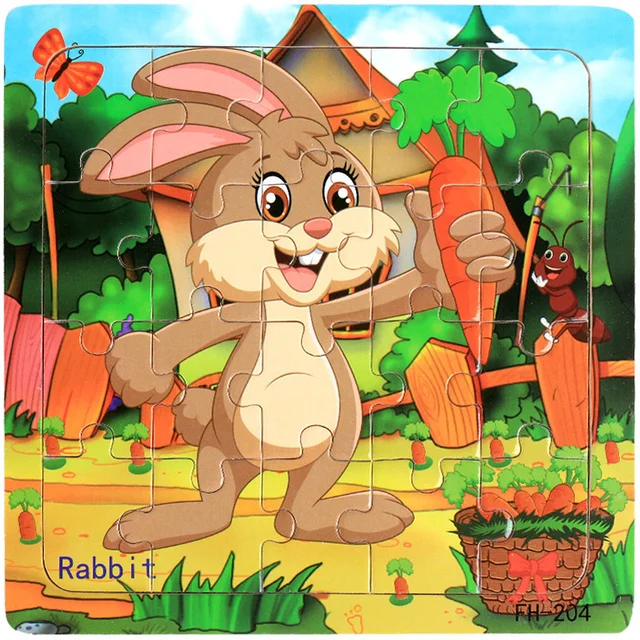 Neues 20-teiliges Holz 3D Puzzle mit lustigen Tierfahrzeugen für Kinder – rabbit