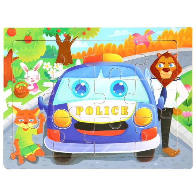 Montessori Holzpuzzle: 30-teiliges 3D Tier-Jigsaw für Kinder – Polic Car
