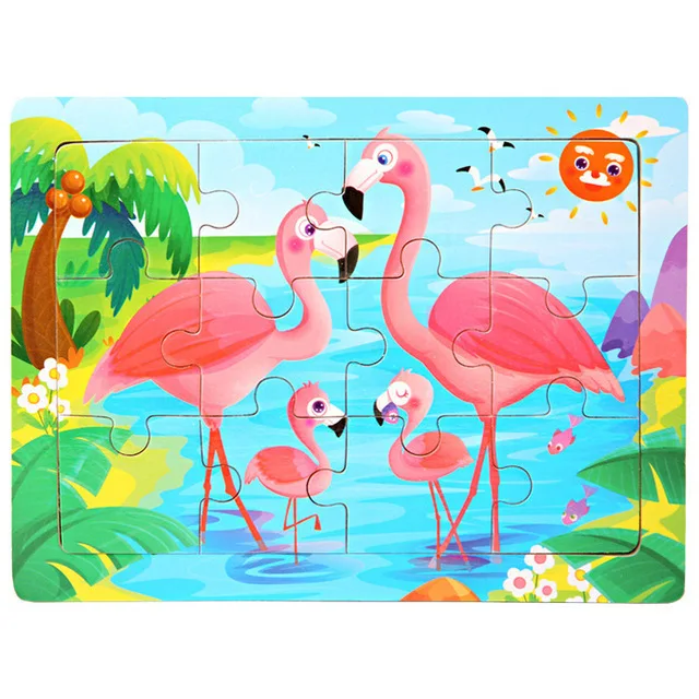Montessori Holzpuzzle: 30-teiliges 3D Tier-Jigsaw für Kinder – Flamingo