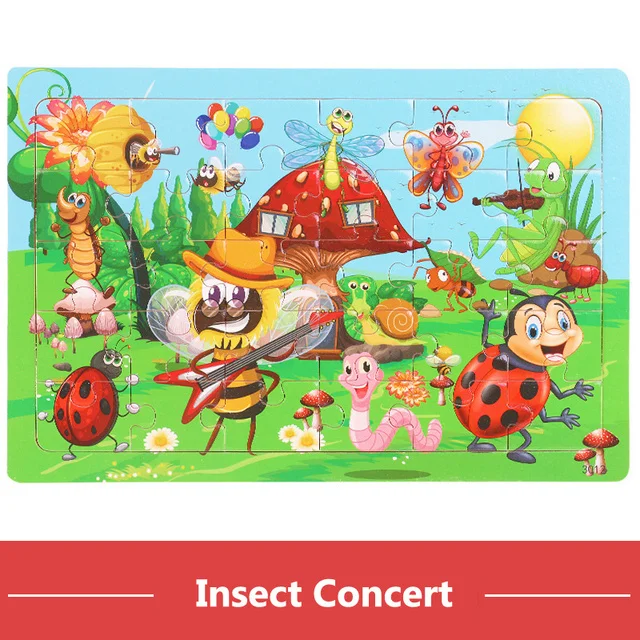 Montessori Holzpuzzle: 30-teiliges 3D Tier-Jigsaw für Kinder – Insect Concert