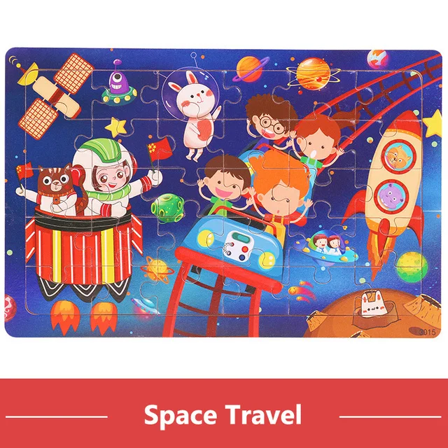 Montessori Holzpuzzle: 30-teiliges 3D Tier-Jigsaw für Kinder – Space Travel
