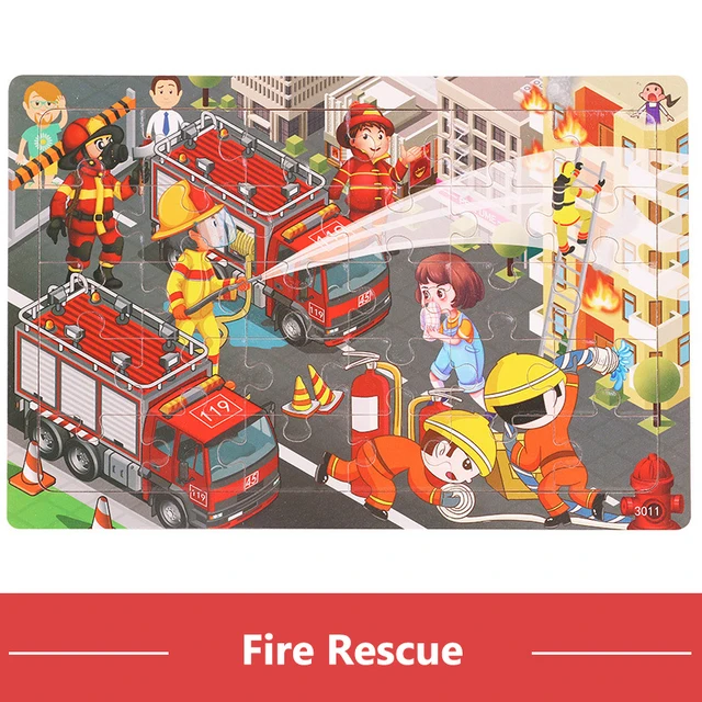Montessori Holzpuzzle: 30-teiliges 3D Tier-Jigsaw für Kinder – Fire Rescue
