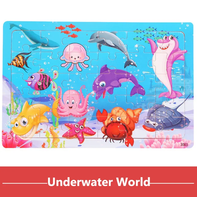Montessori Holzpuzzle: 30-teiliges 3D Tier-Jigsaw für Kinder – Underwater World