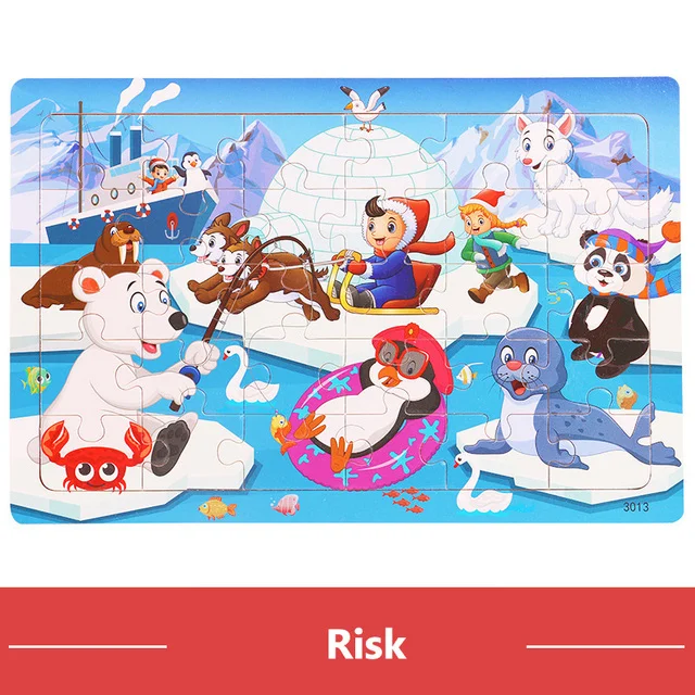 Montessori Holzpuzzle: 30-teiliges 3D Tier-Jigsaw für Kinder – Risk