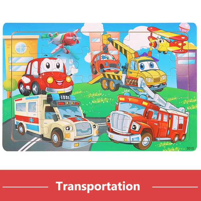 Montessori Holzpuzzle: 30-teiliges 3D Tier-Jigsaw für Kinder – Transportation