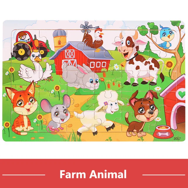 Montessori Holzpuzzle: 30-teiliges 3D Tier-Jigsaw für Kinder – Farm Animal