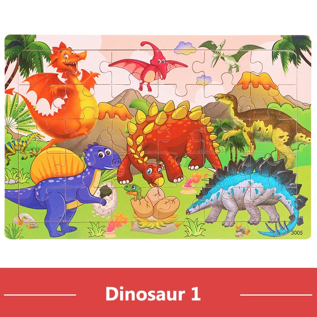 Montessori Holzpuzzle: 30-teiliges 3D Tier-Jigsaw für Kinder – Dinosaur 1