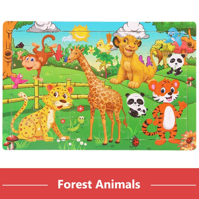 Montessori Holzpuzzle: 30-teiliges 3D Tier-Jigsaw für Kinder – Forest Animal