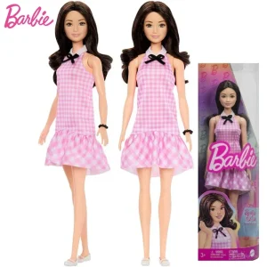 Original Barbie Fashionista Puppe mit Wellenhaaren und Gingham Kleid