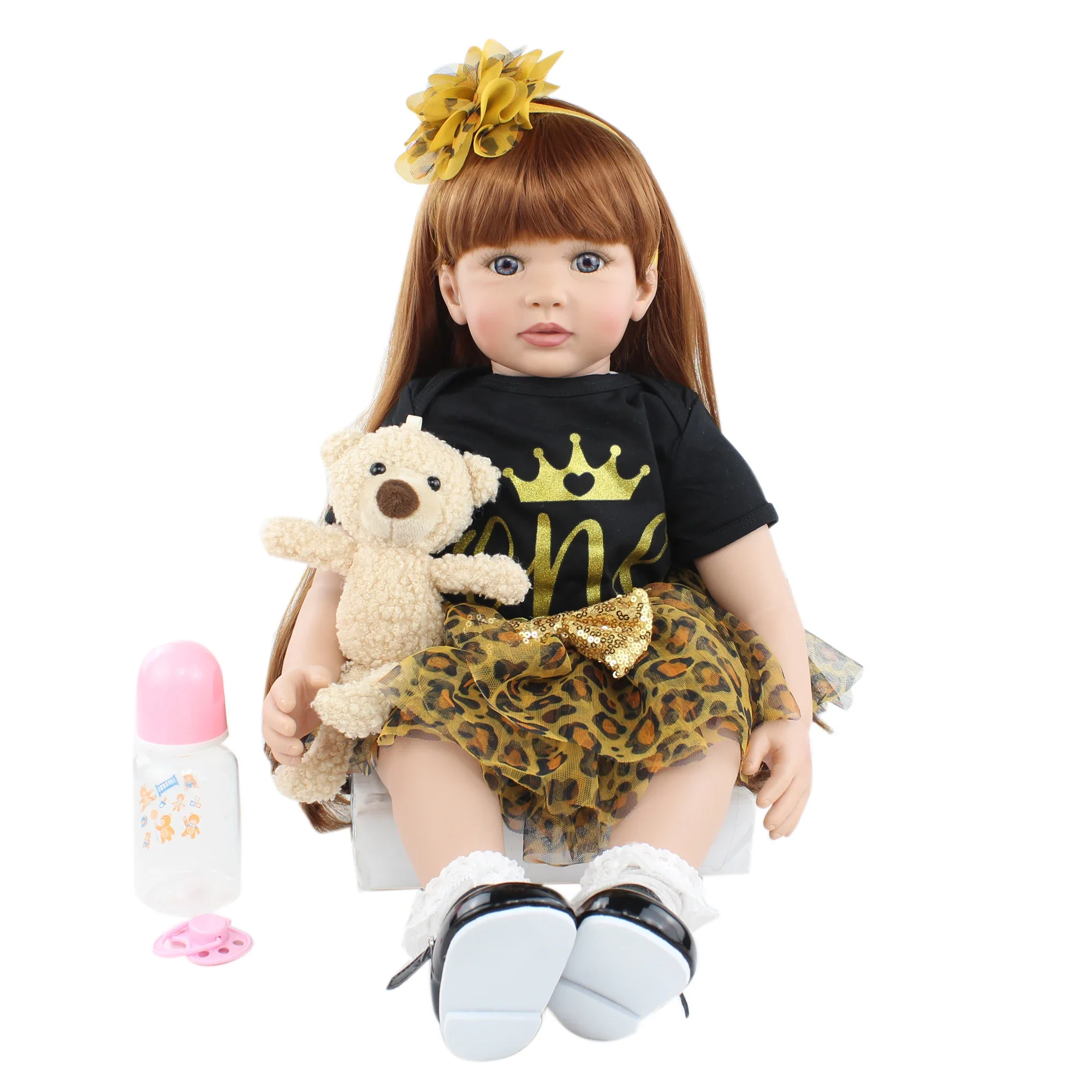 BZDOLL 60 CM Lebensechte Puppe mit Weichem Silikon und Kleid