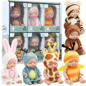 6-teiliges Set süßer Schlafbabypuppen im Tierdesign für Kinder