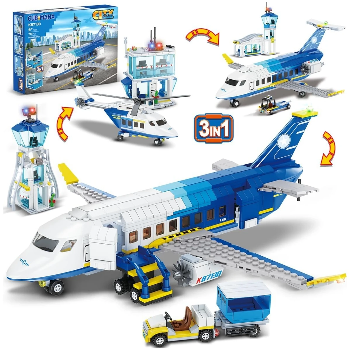 Städtisches Passagierflugzeug-Bauset: 3-in-1 Spielzeug für Kinder – Blue