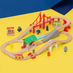 Holzspielzeug-Eisenbahn mit Magnetgleisen für Kinder