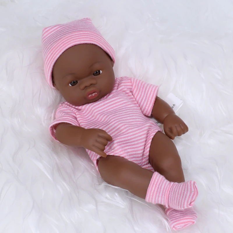 Niedliche 20cm große Black American Reborn Puppe zum Spielen – stripedPK