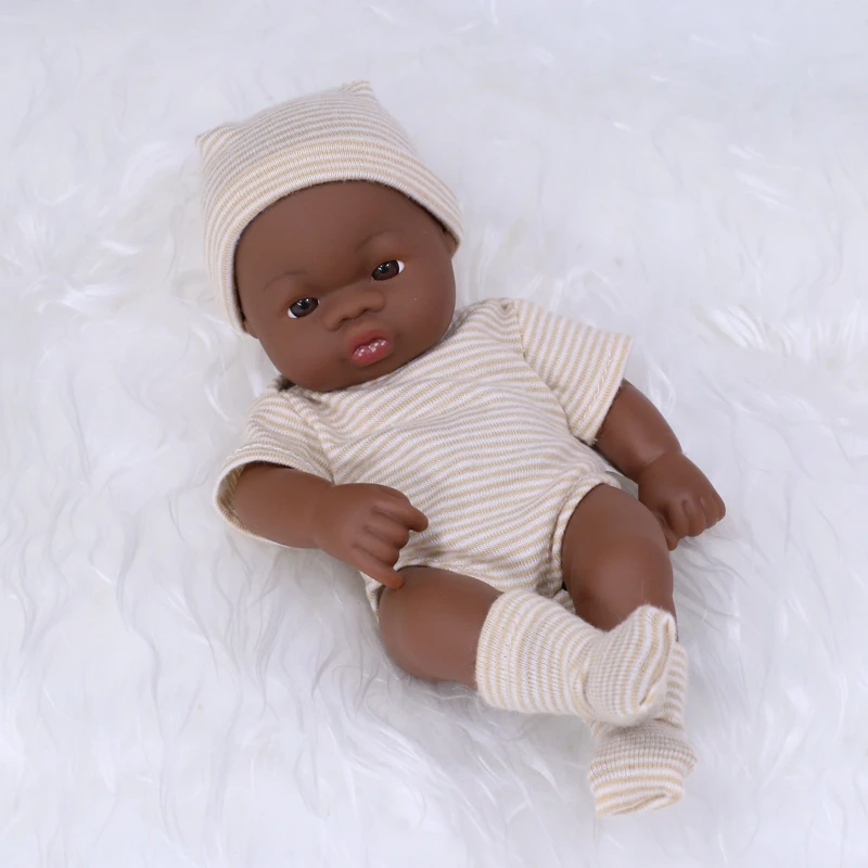 Niedliche 20cm große Black American Reborn Puppe zum Spielen – stripedKH