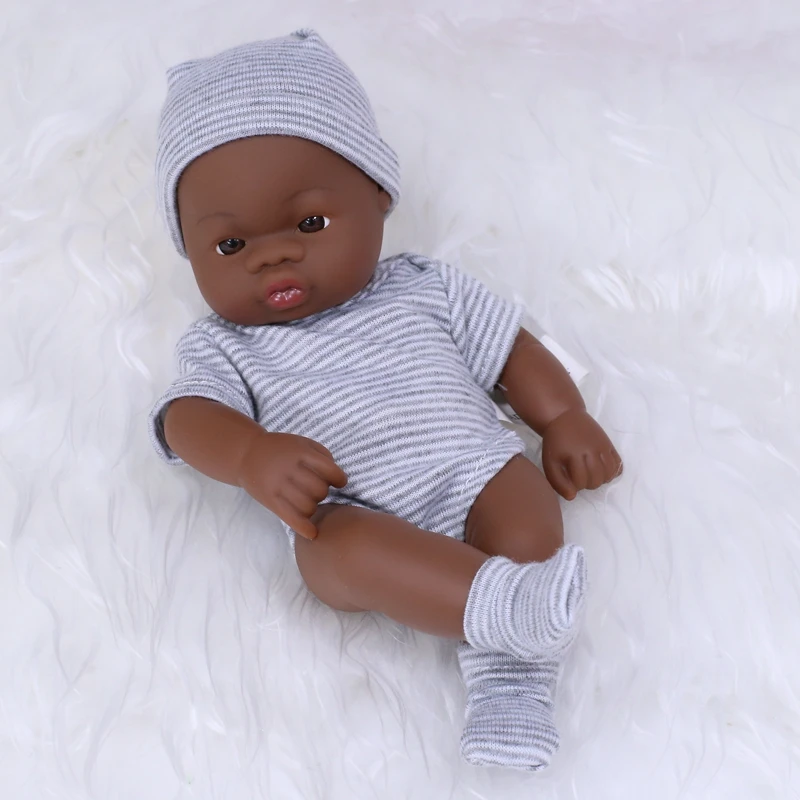 Niedliche 20cm große Black American Reborn Puppe zum Spielen – stripedGR