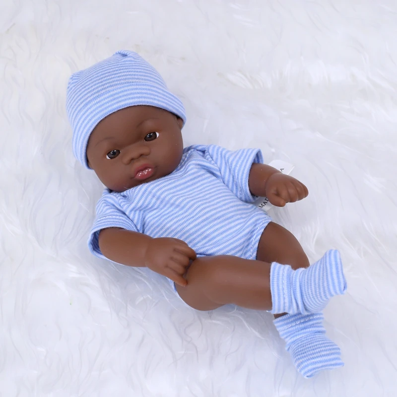 Niedliche 20cm große Black American Reborn Puppe zum Spielen – stripedBL