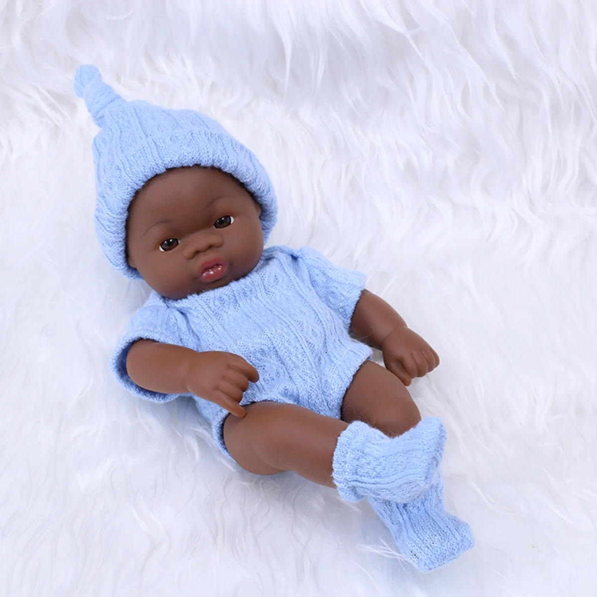 Niedliche 20cm große Black American Reborn Puppe zum Spielen – sweaterBL