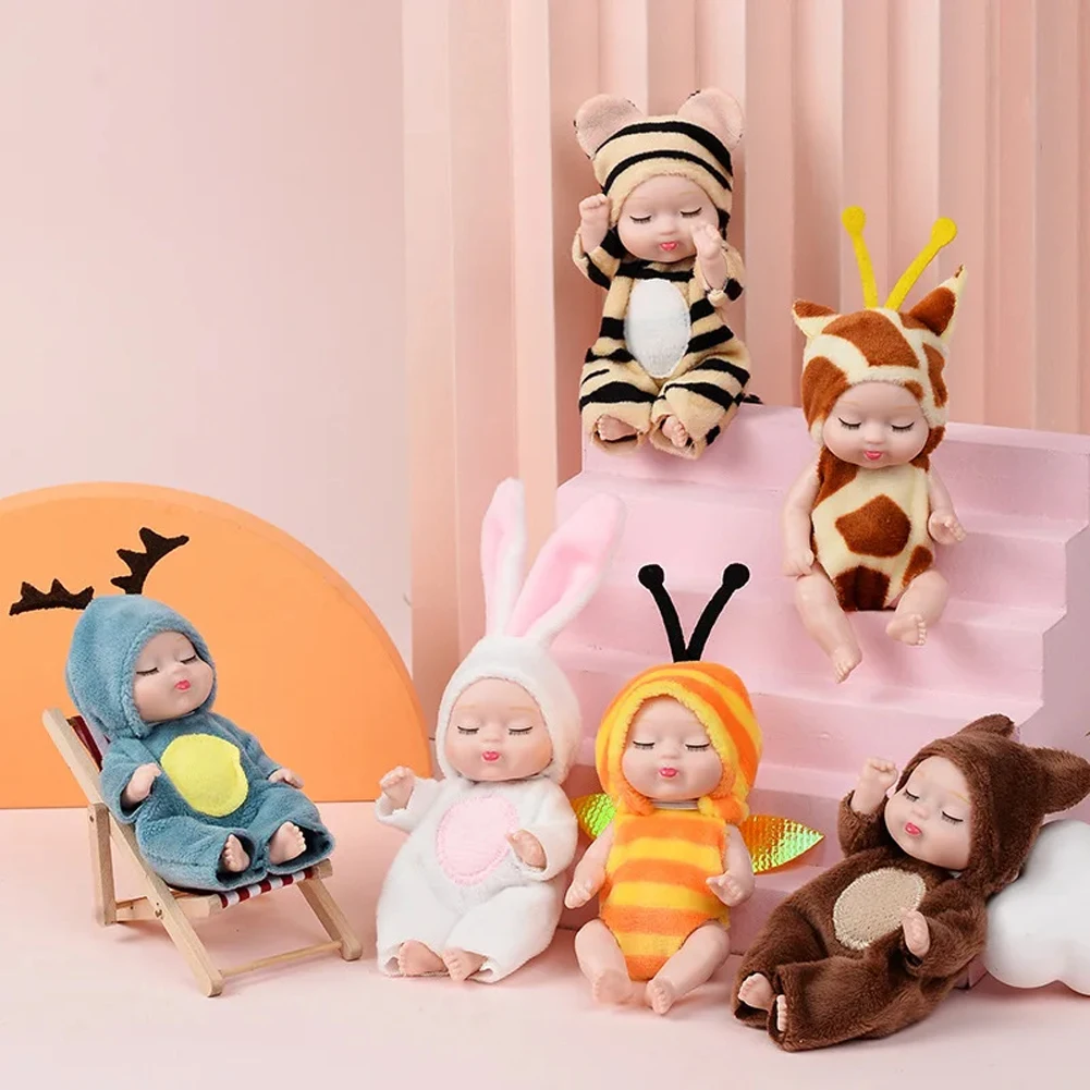 6-teiliges Set süßer Schlafbabypuppen im Tierdesign für Kinder – Bild 3