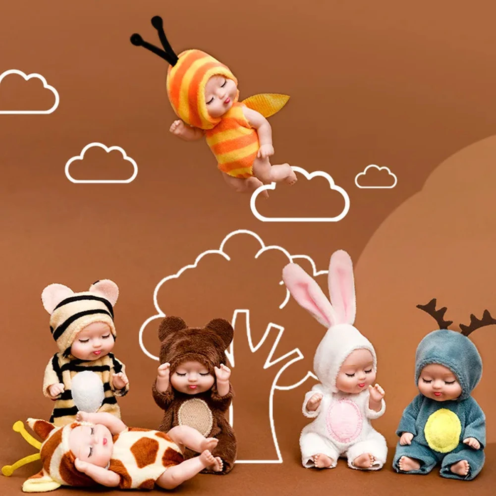 6-teiliges Set süßer Schlafbabypuppen im Tierdesign für Kinder – Bild 2