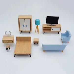 Buntes 1:12 Puppenhaus Möbelset mit Sofa und Schrank