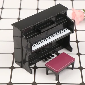 Minimales Holzklavier mit Hocker für Puppenhaus-Dekor