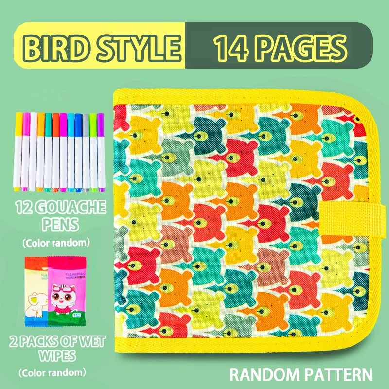 Wischbares Malbuch für Kinder mit Wasserfarben und Skizzenblock – Bear 14 pg.