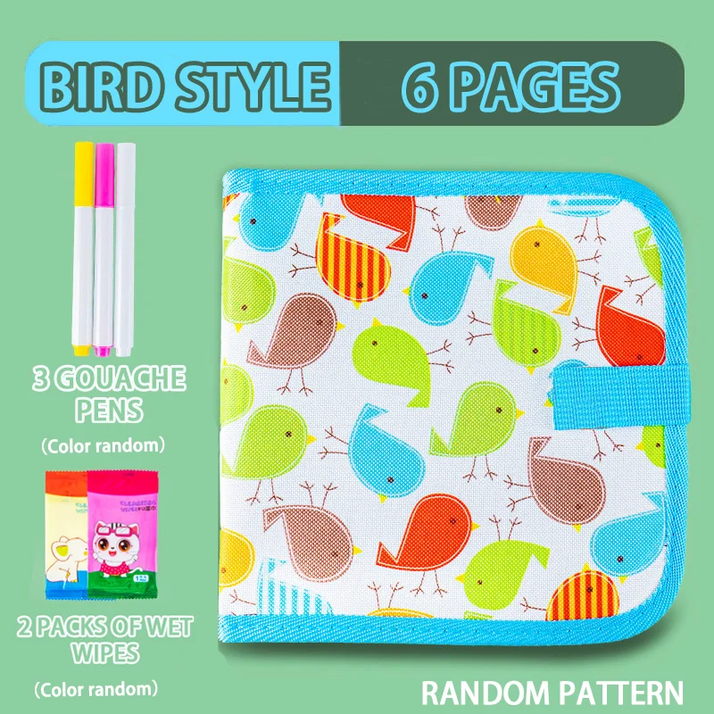 Wischbares Malbuch für Kinder mit Wasserfarben und Skizzenblock – Birdie 6 pg.